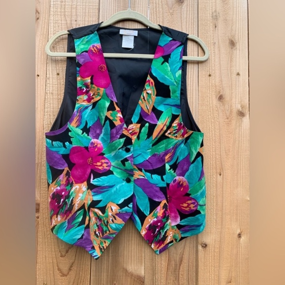 Vintage Vest Shirt‎ DonnKenny Classics Women's Size Medium Floral Blue Black